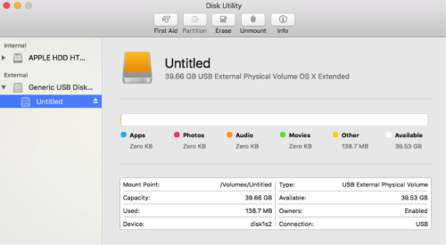 defauly usb drive partition for mac